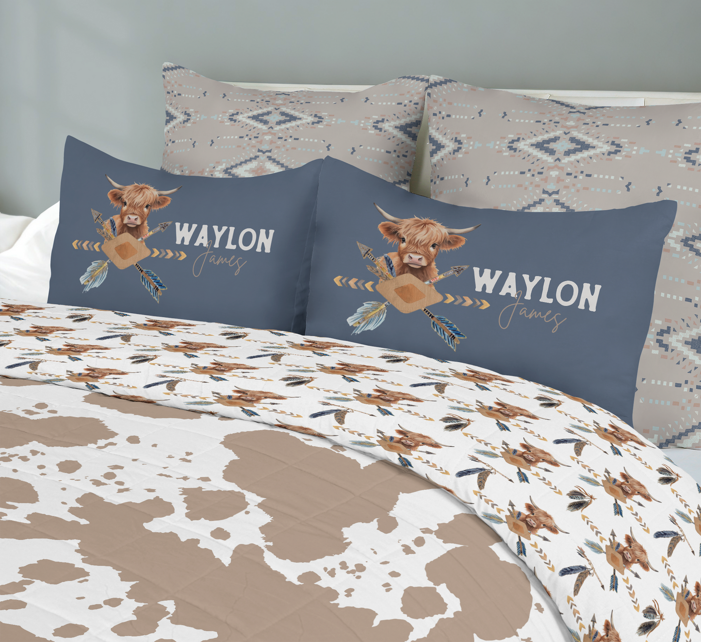 Blue Highland Cow | Kids Bedding Set