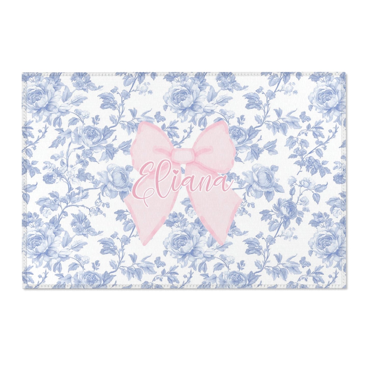 Fancy Bow Blue Toile Personalized Nursery Rug