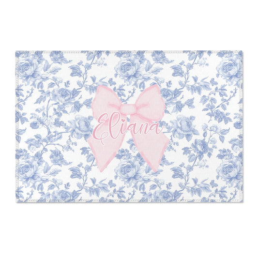Fancy Bow Blue Toile | Kids' Rug