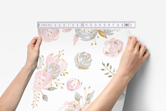 Blush Gold Floral Peel & Stick Wallpaper - Blush Gold Floral, gender_girl, Swan Lake