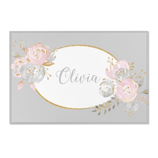 Blush Gold Floral Personalized Nursery Rug - Blush Gold Floral, gender_girl, text