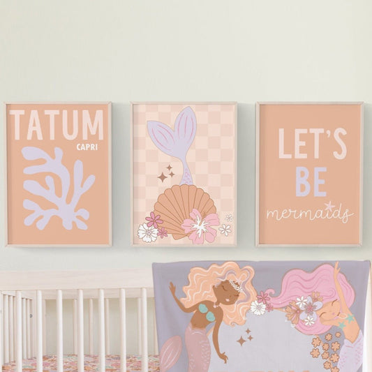 Boho Mermaids Personalized Nursery Art - Boho Mermaids, gender_girl, text