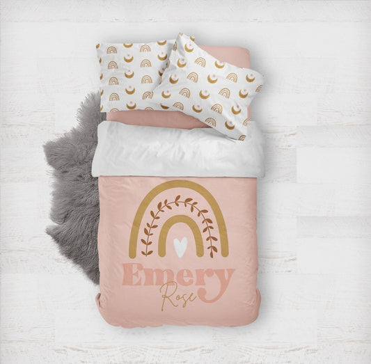 Boho Sunset Rainbow Kids Bedding Set (Comforter or Duvet Cover) - Boho Sunset, gender_girl, text