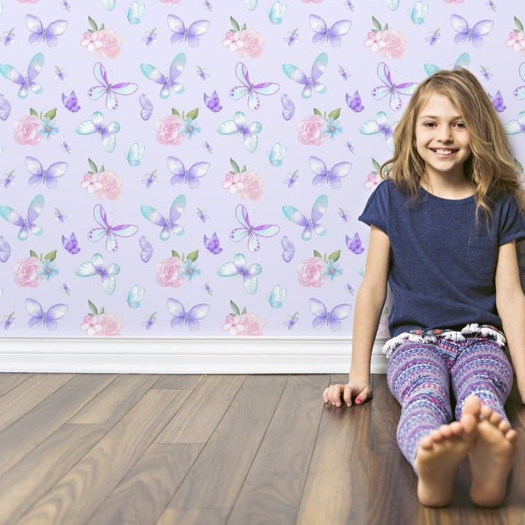 Butterfly Floral Peel & Stick Wallpaper - Butterfly Floral, gender_girl, Theme_Butterfly