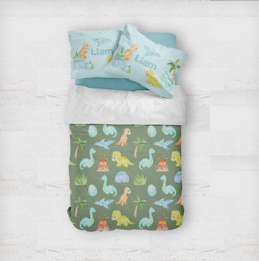 Dino Boy Personalized Kids Bedding Set (Comforter or Duvet Cover) - Dino Boy, gender_boy, text