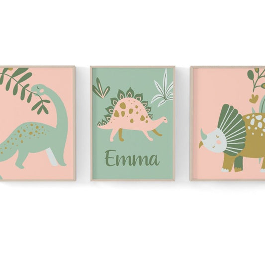 Dinosaur Garden Personalized Nursery Art - Dinosaur Garden, gender_girl, text
