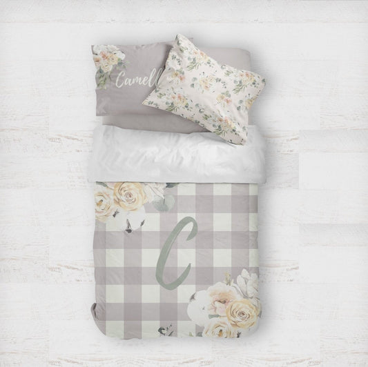 Farmhouse Floral Personalized Kids Bedding Set (Comforter or Duvet Cover) - Farmhouse Floral, gender_girl, text