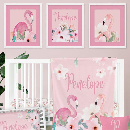 Flamingo Floral Personalized Nursery Art - Flamingo Floral, gender_girl, text