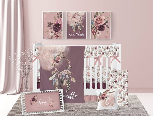 Floral Dreamcatcher Personalized Nursery Art - Floral Dreamcatcher, gender_girl, text