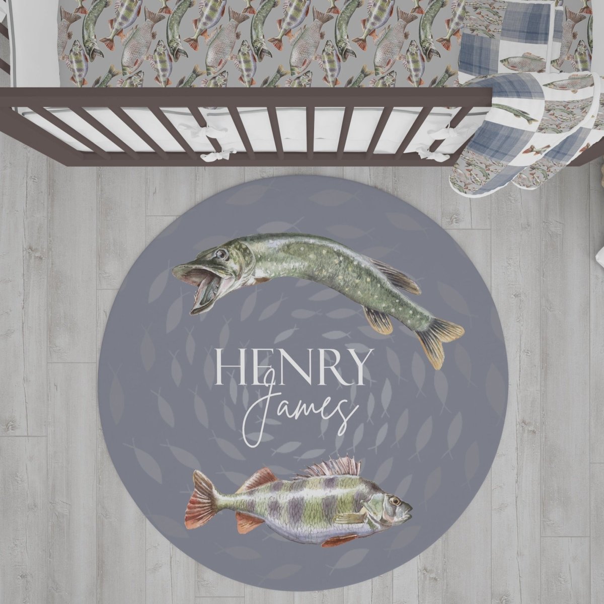 Gone Fishing Personalized Nursery Rug - gender_boy, Gone Fishing, text