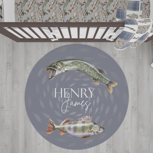 Gone Fishing Personalized Nursery Rug - gender_boy, Gone Fishing, text
