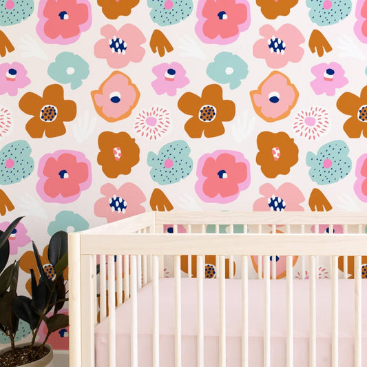 Happy Flowers Peel & Stick Wallpaper - gender_girl, Theme_Boho, Theme_Floral