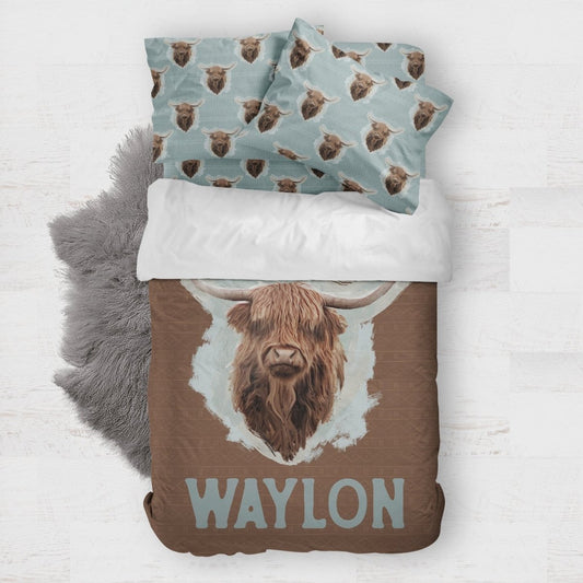Highland Cow Boy Personalized Kids Bedding Set (Comforter or Duvet Cover) - gender_boy, Highland Cow Boy, text