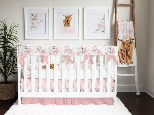 Highland Cow Floral Personalized Nursery Art - gender_girl, Highland Cow Floral, text