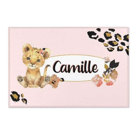 Leopard Love Personalized Nursery Rug - gender_girl, Leopard Love, text