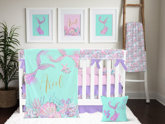 Mermaid Seashells Personalized Nursery Art - gender_girl, Mermaid Seashells, text