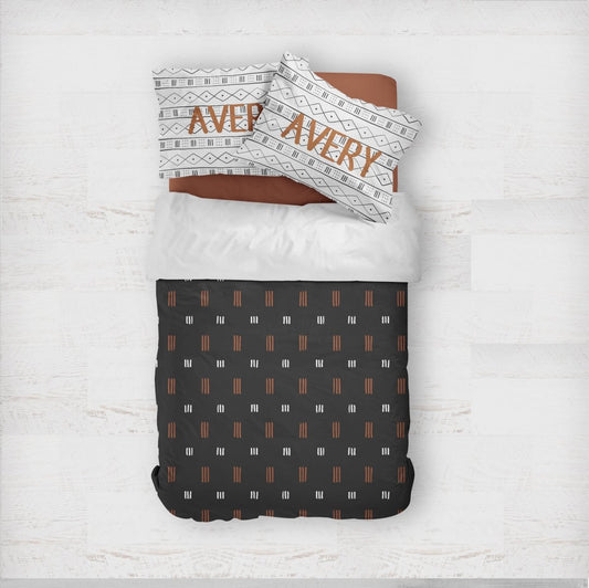 Modern Mudcloth Personalized Kids Bedding Set (Comforter or Duvet Cover) - gender_boy, Modern Mudcloth, text