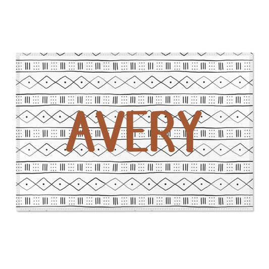 Modern Mudcloth Personalized Nursery Rug - gender_boy, Modern Mudcloth, text