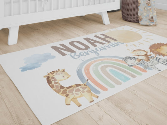 Noah's Ark Personalized Nursery Rug - gender_boy, Noah's Ark, text