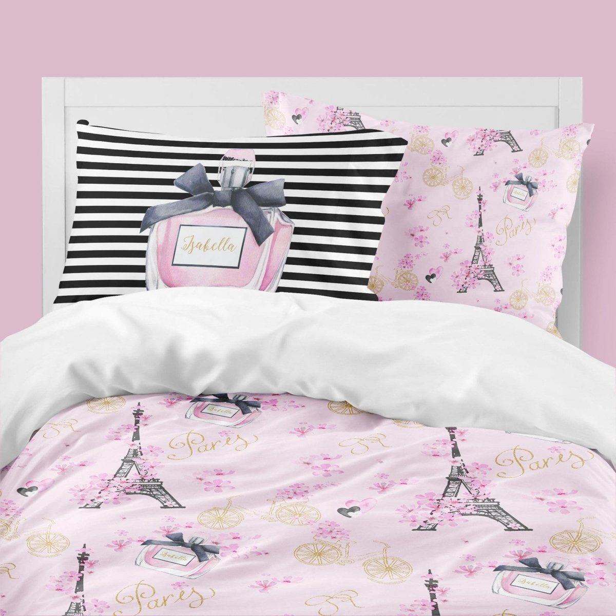 Personalized Paris Kids Bedding Set (Comforter or Duvet Cover) - text, ,