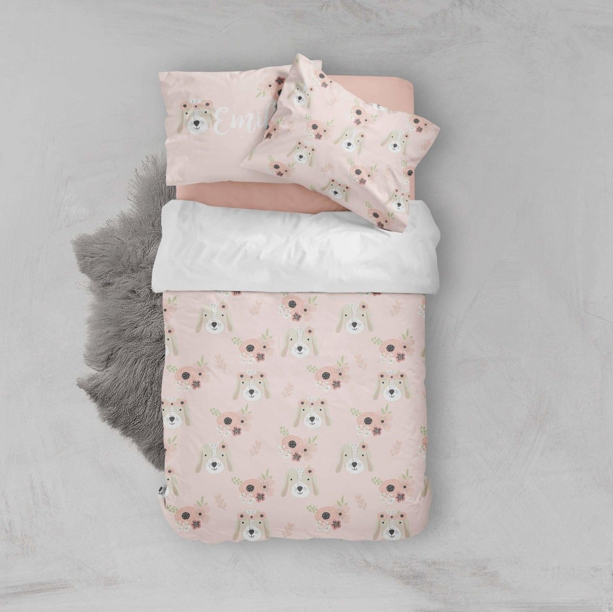 Personalized Puppy Kids Bedding Set (Comforter or Duvet Cover) - text, ,