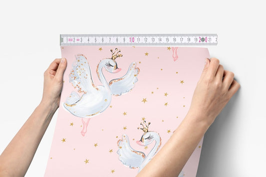 Pink & Gold Swan Peel & Stick Wallpaper - gender_girl, ,