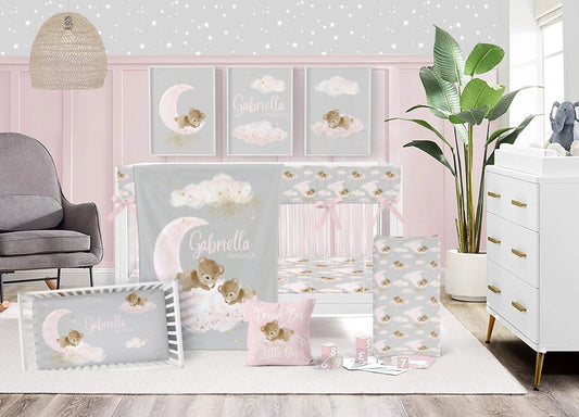 Pink Teddy Bear Personalized Nursery Art - gender_girl, Pink Teddy Bear, text