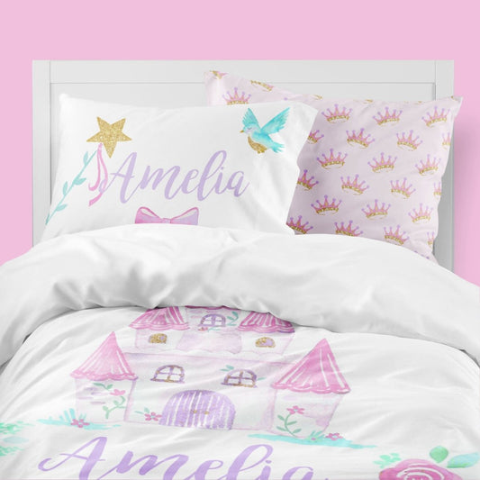 Princess Fairy Tale Kids Bedding Set (Comforter or Duvet Cover) - text, ,