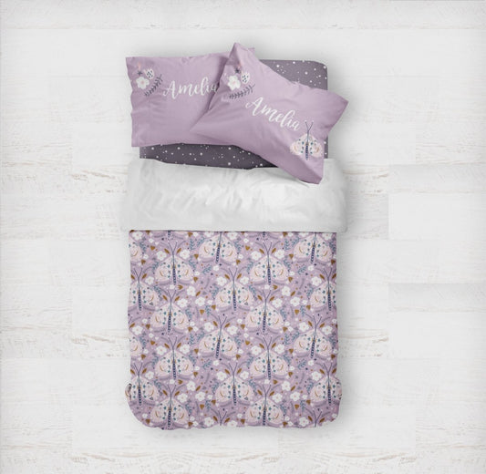 Purple Butterfly Personalized Kids Bedding Set (Comforter or Duvet Cover) - gender_girl, Purple Butterfly, text