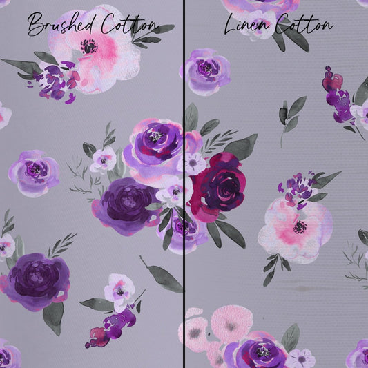Purple Floral on Gray Curtain Panel - gender_girl, Purple Floral, Theme_Floral