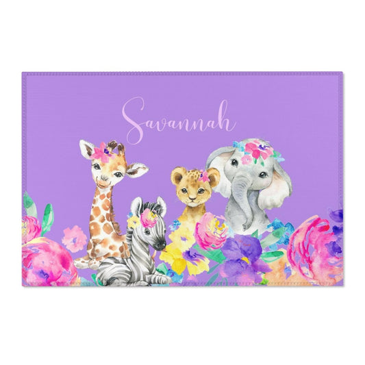 Safari Babe Personalized Floral Nursery Rug - gender_girl, Safari Babe, text