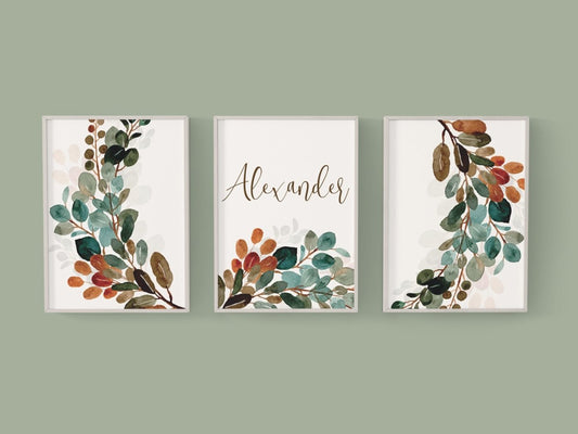 Sage Greenery Personalized Nursery Art - gender_boy, gender_neutral, Sage Greenery