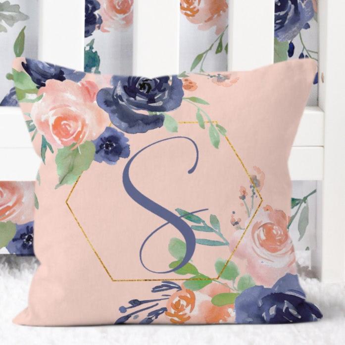 Peach & Navy Floral Kids Bedding Set (Comforter or Duvet Cover)