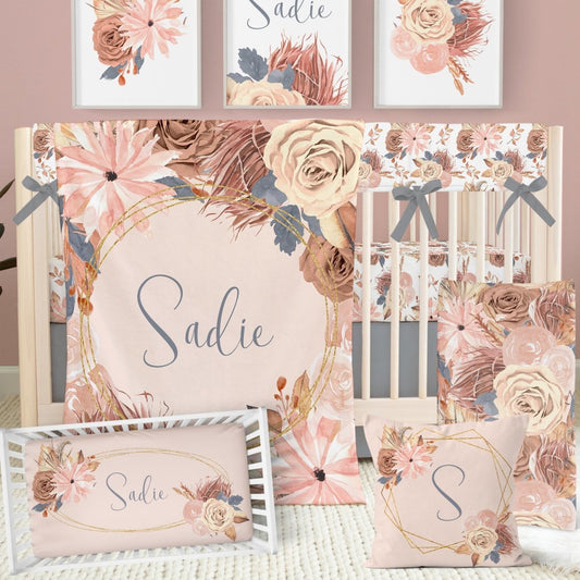 Soft Boho Floral Personalized Nursery Art - gender_girl, text, Theme_Boho
