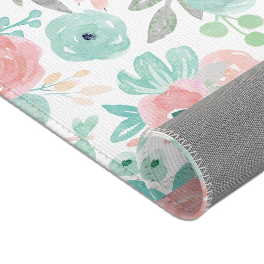 Spring Mint Floral Nursery Rug - gender_girl, Spring Mint Floral, Theme_Floral