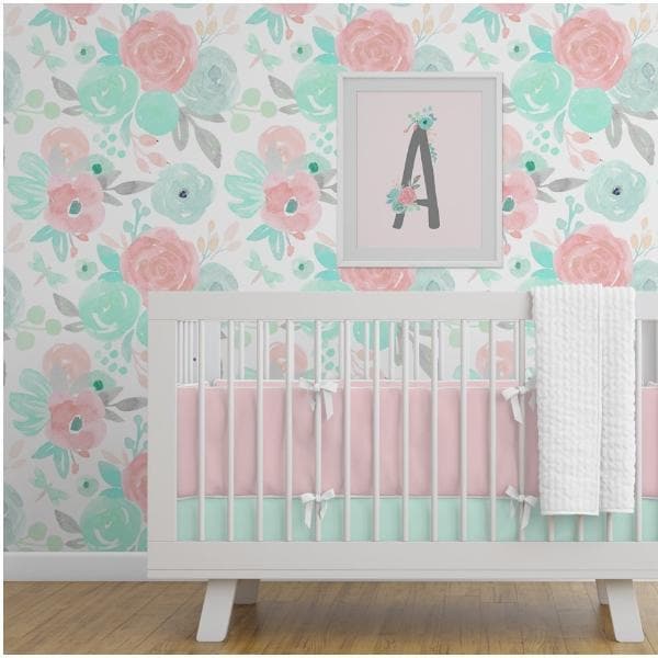 Spring Mint Floral Peel & Stick Wallpaper - gender_girl, Spring Mint Floral, Theme_Floral