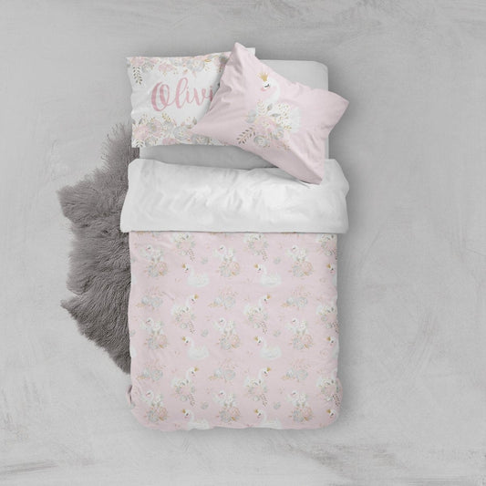 Swan Lake Floral Kids Bedding Set (Comforter or Duvet Cover) - gender_girl, Swan Lake, text