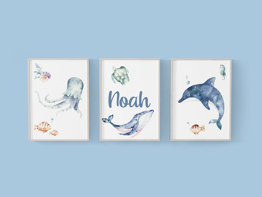 Sweet Sea Creatures Personalized Nursery Art - gender_boy, Sweet Sea Creatures, text