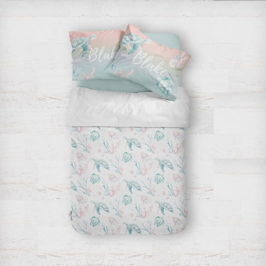 Sweet Sea Turtles Personalized Kids Bedding Set (Comforter or Duvet Cover) - gender_boy, gender_girl, gender_neutral