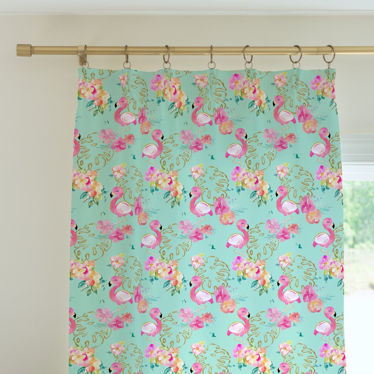 Tropical Flamingo Curtain Panel - gender_girl, Theme_Tropical, Tropical Flamingo