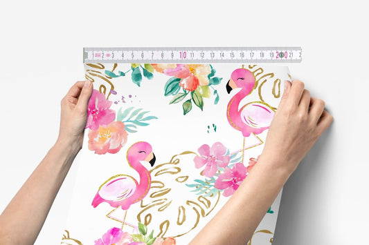 Tropical Flamingo Peel & Stick Wallpaper - gender_girl, Theme_Tropical, Tropical Flamingo