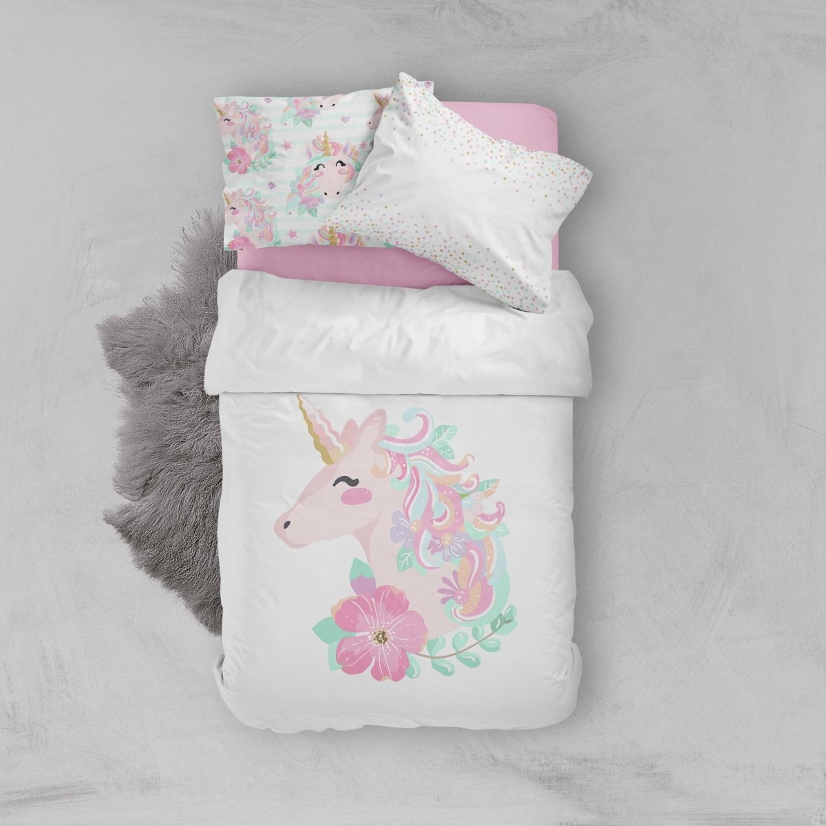 Unicorn Kids Bedding Set (Comforter or Duvet Cover) - text, Unicorn Dreams,