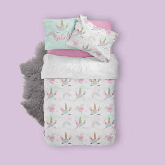 Unicorn & Rainbows Kids Bedding Set (Comforter or Duvet Cover) - text, Unicorn Dreams,