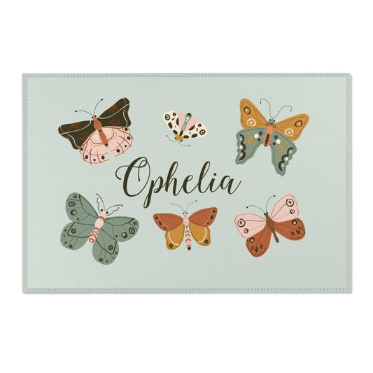 Vintage Butterfly Personalized Nursery Rug - gender_girl, text, Theme_Butterfly