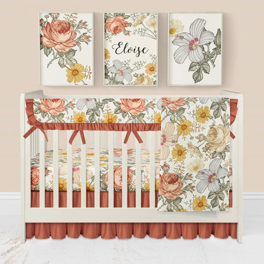 Vintage Earthy Floral Personalized Nursery Art - gender_girl, text, Theme_Floral
