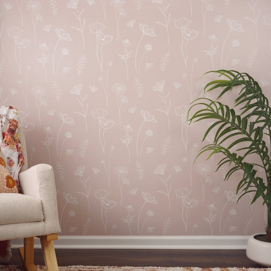 Wildflower Peel & Stick Wallpaper - gender_girl, Highland Cow Wildflower, Theme_Boho