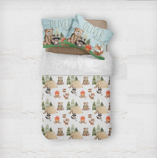 Woodland Camper Personalized Kids Bedding Set (Comforter or Duvet Cover) - gender_boy, text, Theme_Woodland