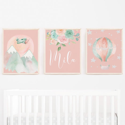 Woodland Floral Adventure Personalized Nursery Art - gender_girl, text, Theme_Adventure
