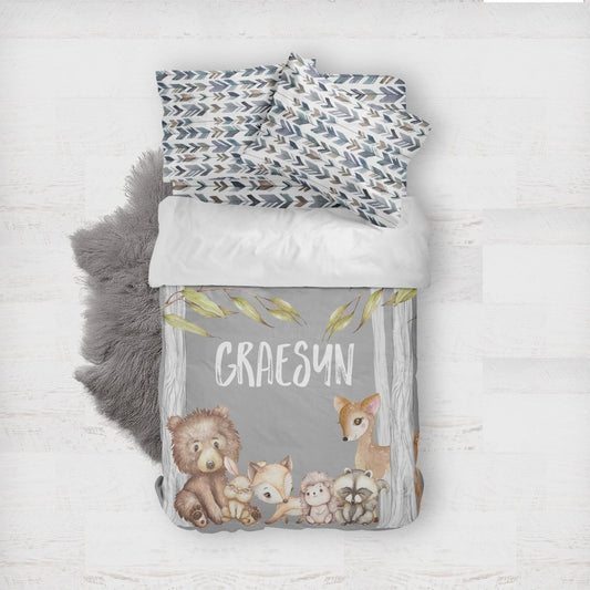 Woodland Friends Personalized Kids Bedding Set (Comforter or Duvet Cover) - gender_boy, text, Theme_Woodland