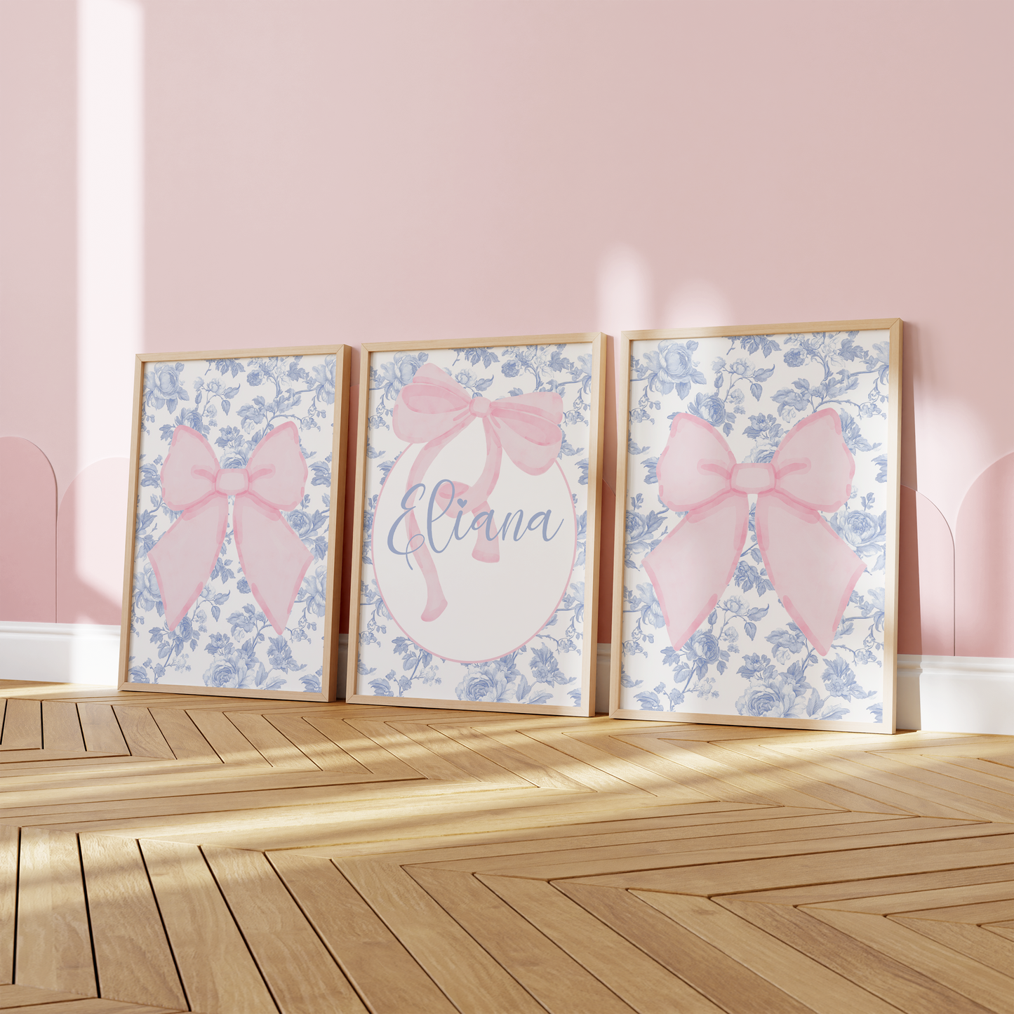 Fancy Bow Blue Toile | Kids' Room Art Prints